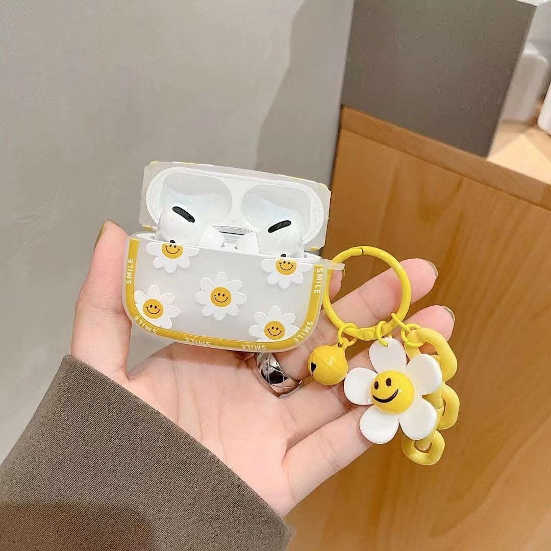 Korean Flower Cute Daisy Pendant Keyring Headphone Case for Air Pods 12 3 Soft Earphone Cover
