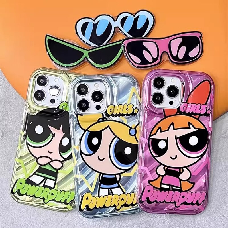 Cute Powerpuff Girls Glasses Holder Case For iPhone 14-7/8/SE 2020 Clear Soft Silicone Cover