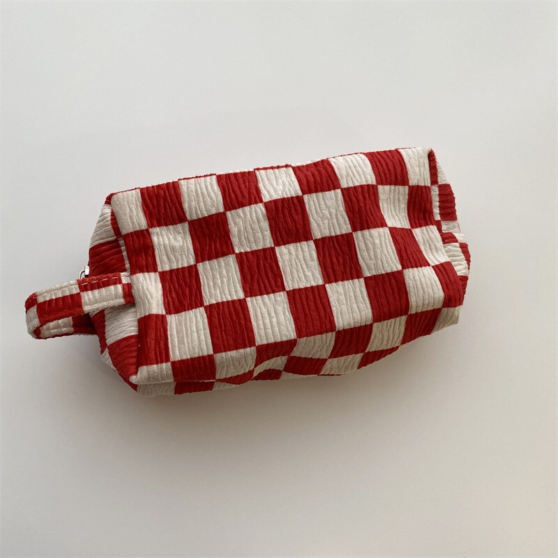 Fashion Velvet Plaid Travel Cosmetic Purse Storage Bag Toiletry Pouch Bag Pencil Cases