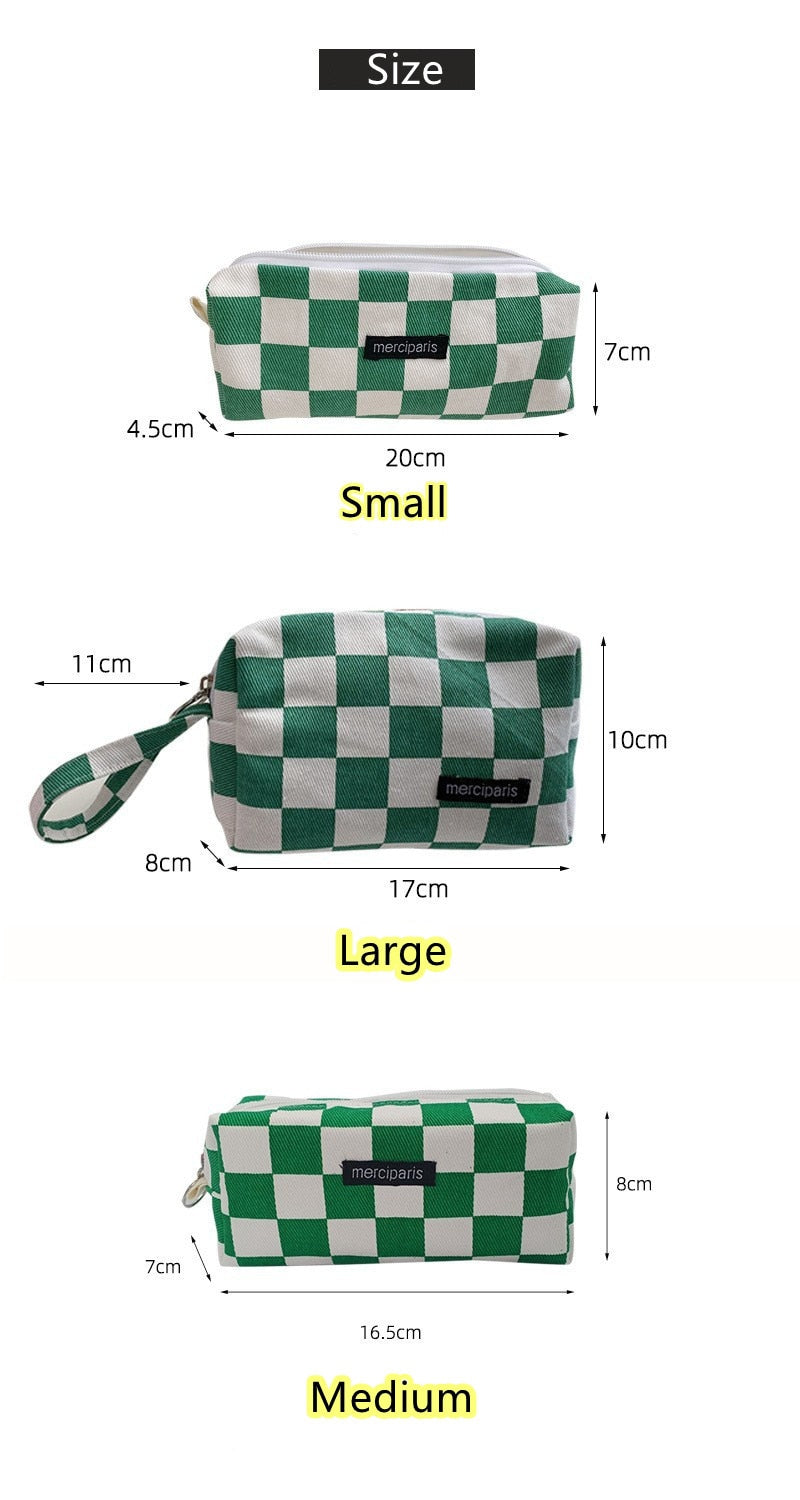 Korean Fashion Plaid Travel Makeup Kits Cosmetic Storage Bag Pencil Cases Pouch Bags