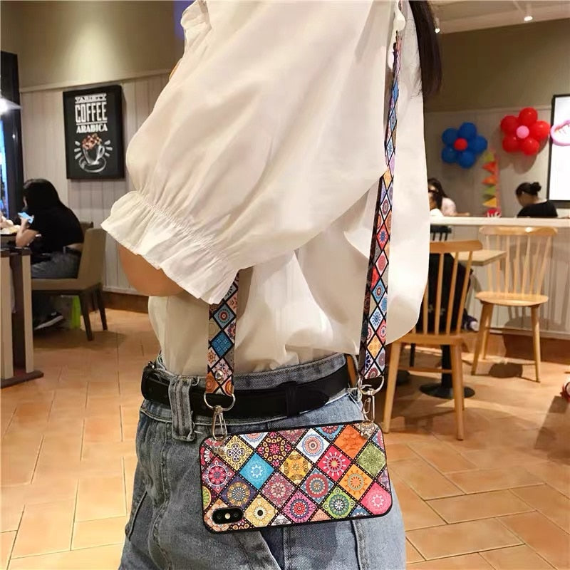 Bohemia Style Crossbody Lanyard Vintage Soft Back Phone Cover for iPhone 14-6 Case