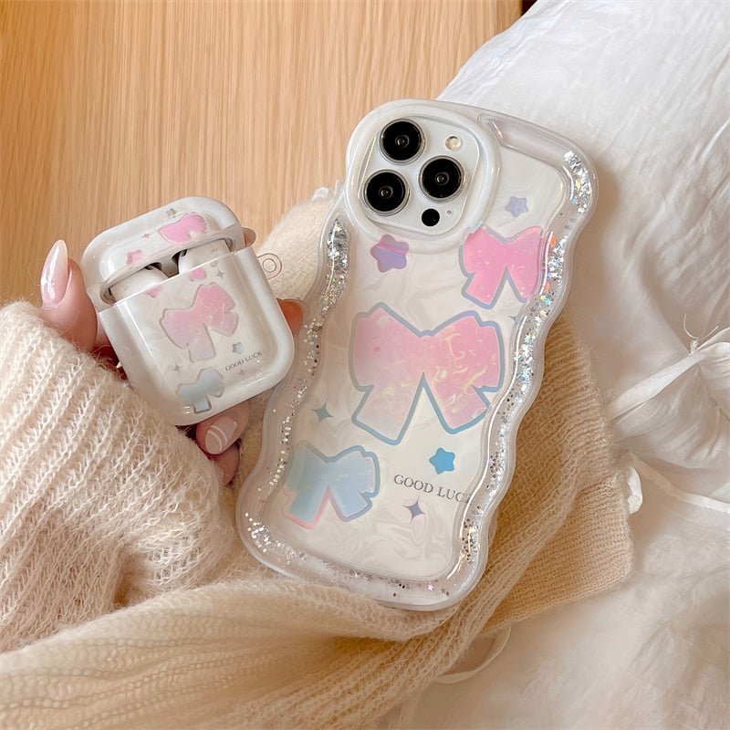 Flowing Liquid Cute Bowknot White Phone Case for iPhone 14-11