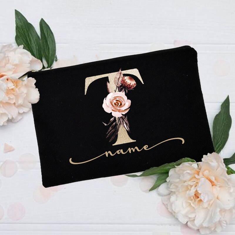 Personalized Custom Initial Name Makeup Bag Make Up Bags Bridal Shower Gift Canvas Toiletry Organizer Bridesmaid