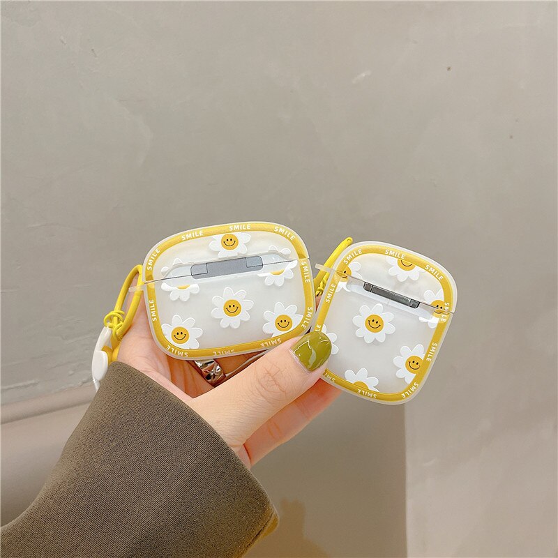 Korean Flower Cute Daisy Pendant Keyring Headphone Case for Air Pods 12 3 Soft Earphone Cover