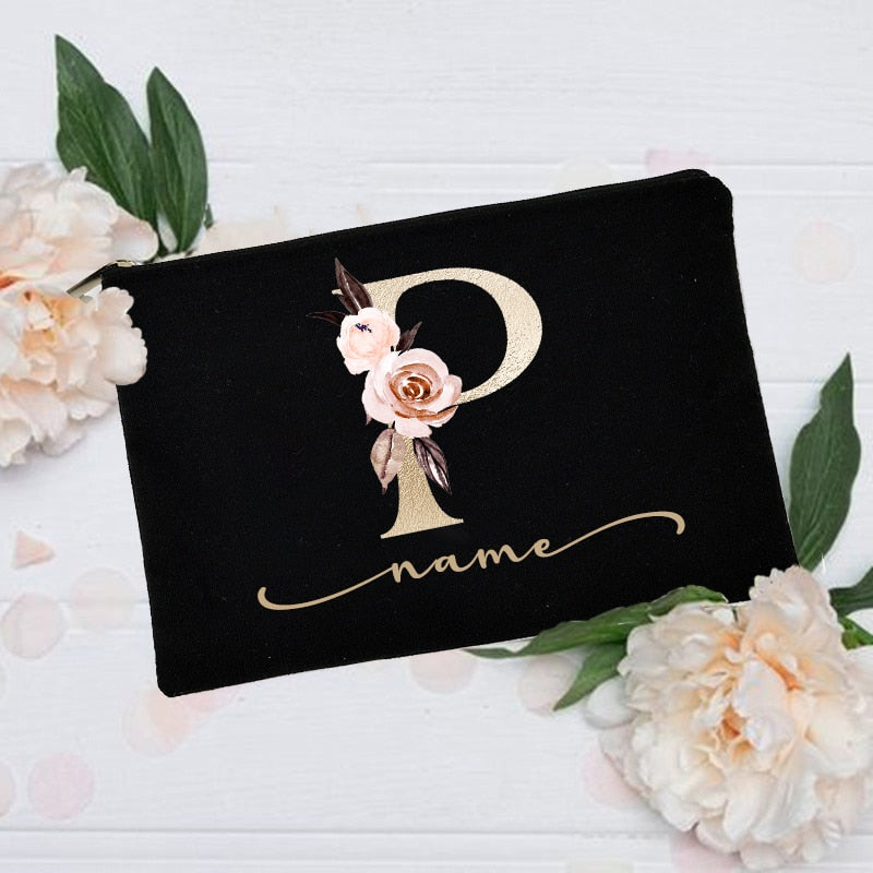 Personalized Custom Initial Name Makeup Bag Make Up Bags Bridal Shower Gift Canvas Toiletry Organizer Bridesmaid