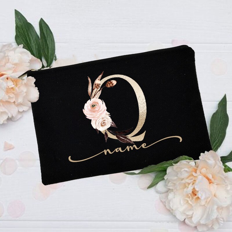 Personalized Custom Initial Name Makeup Bag Make Up Bags Bridal Shower Gift Canvas Toiletry Organizer Bridesmaid