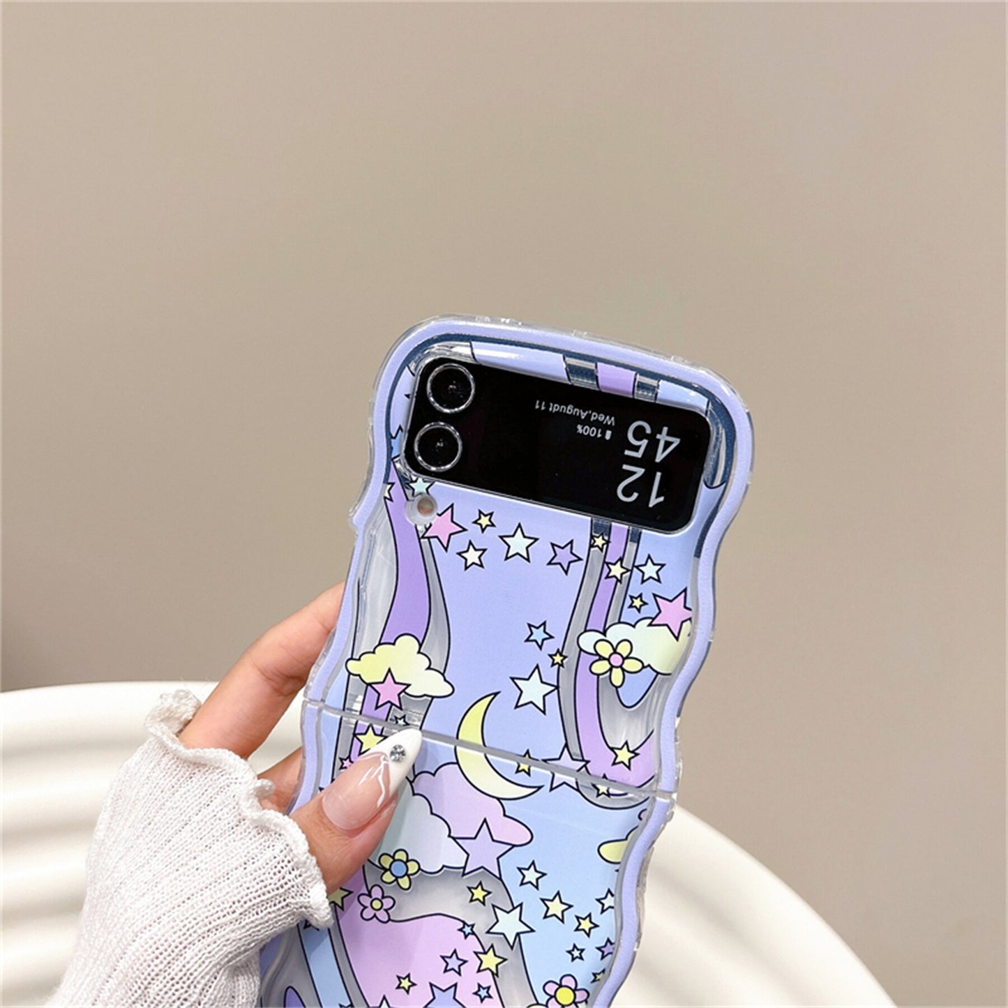 Korean Cute Star Moon Cloud Flower Beards Chain Samsung Galaxy Z Flip 3 4 5G Case