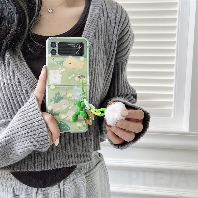 Cute Pompom Pendant Samsung Galaxy Z Flip 4 3 Case