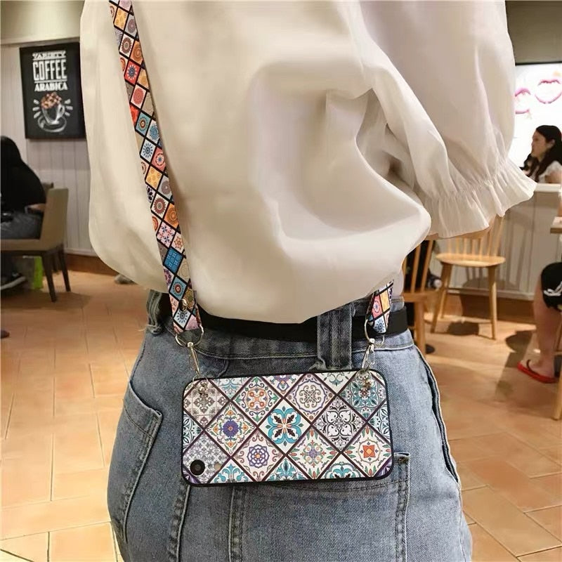 Bohemia Style Crossbody Lanyard Vintage Soft Back Phone Cover for iPhone 14-6 Case