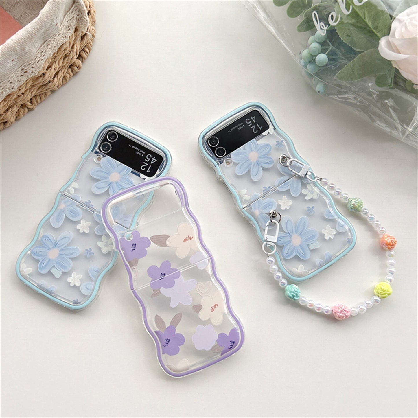 Korean Weave Blue Flower Rose Samsung Galaxy ZFlip 3 4 5G Case