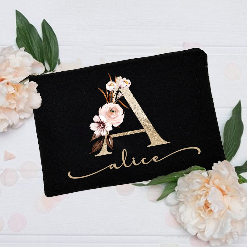 Personalized Custom Initial Name Makeup Bag Make Up Bags Bridal Shower Gift Canvas Toiletry Organizer Bridesmaid