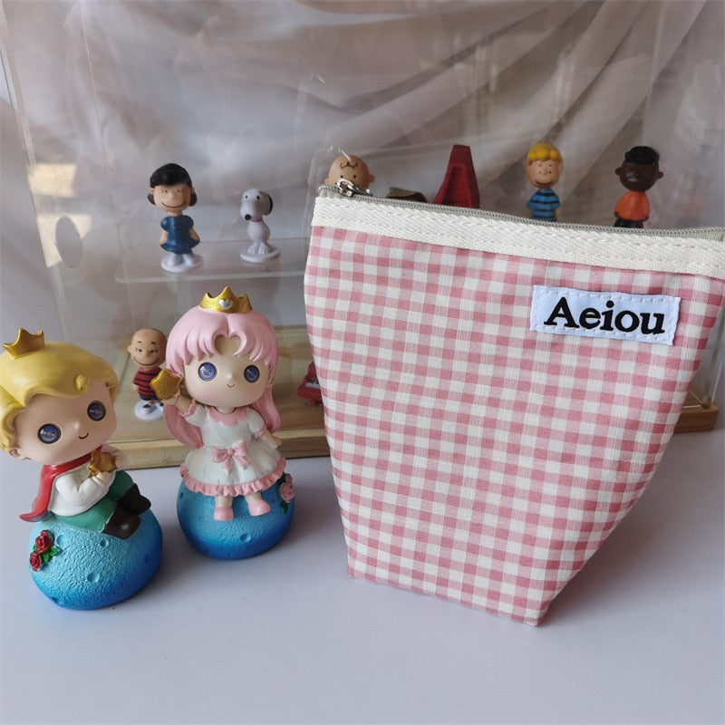 Ins Designer Canvas Mini Plaid Cosmetic Bags Lipstick Eyeshadow Eyeliner Portable Makeup Zipper Case Women's Fashion Coin Pouch