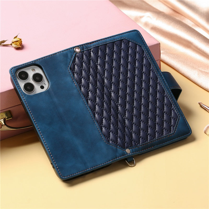 Lanyard Zipper Wallet Flip Leather Case for Samsung Galaxy with Card Cover