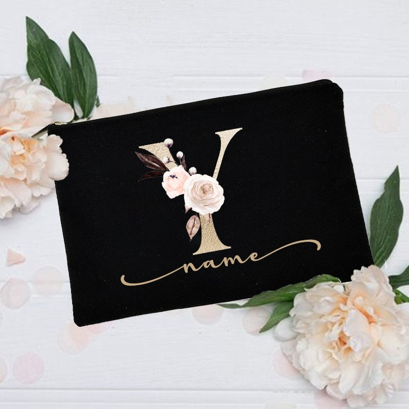 Personalized Custom Initial Name Makeup Bag Make Up Bags Bridal Shower Gift Canvas Toiletry Organizer Bridesmaid