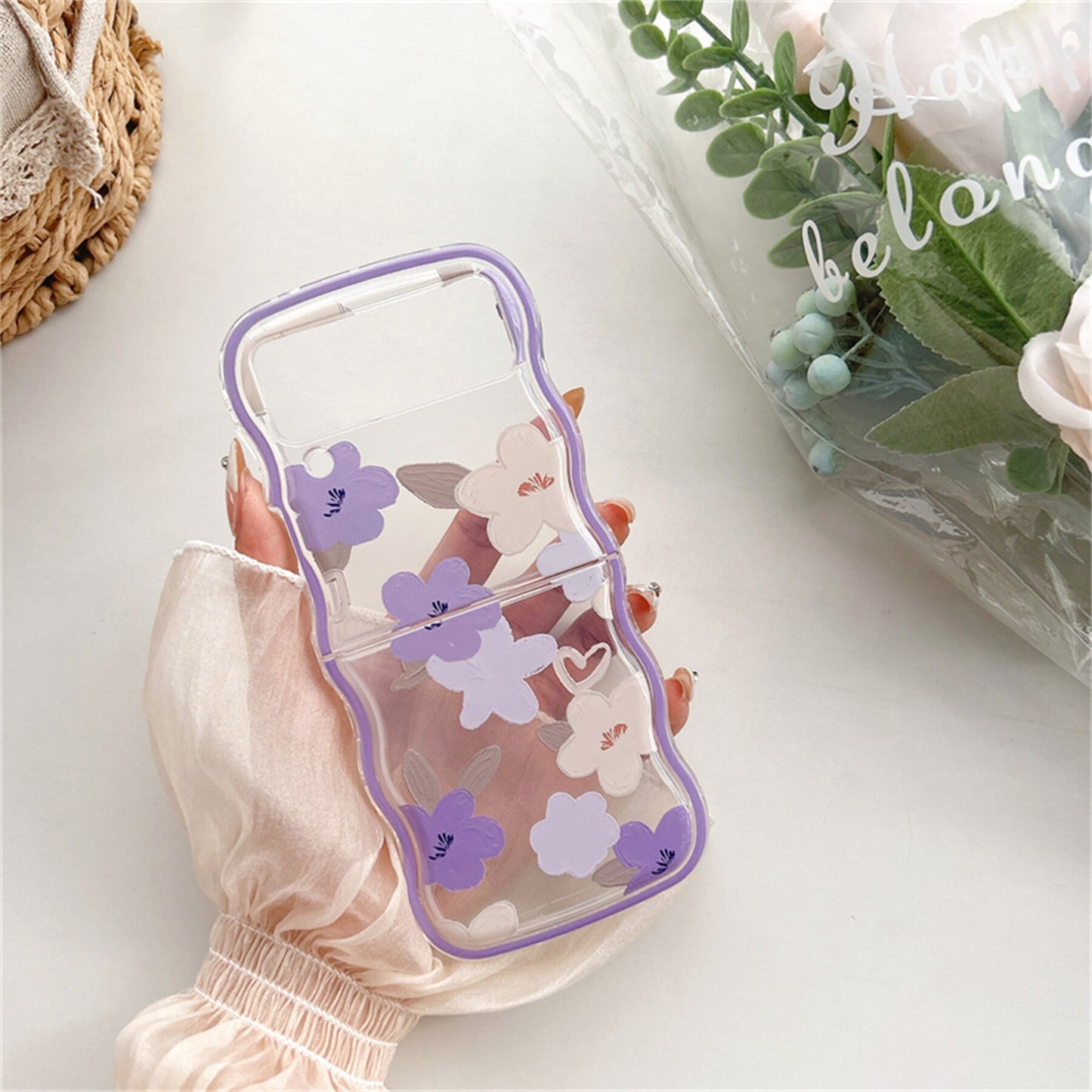 Korean Weave Blue Flower Rose Samsung Galaxy ZFlip 3 4 5G Case
