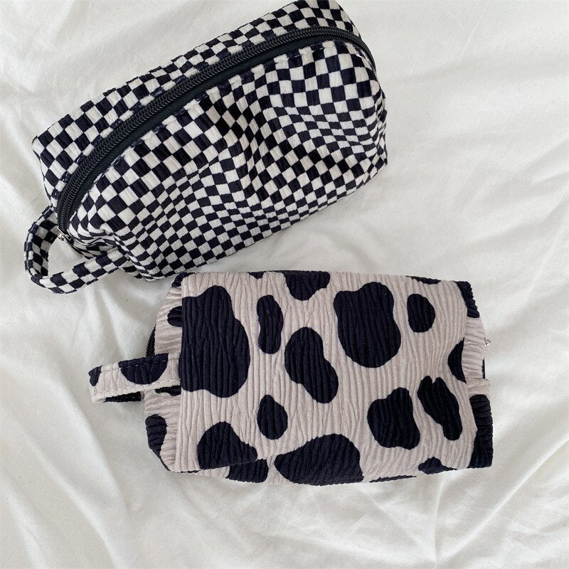 Fashion Velvet Plaid Travel Cosmetic Purse Storage Bag Toiletry Pouch Bag Pencil Cases
