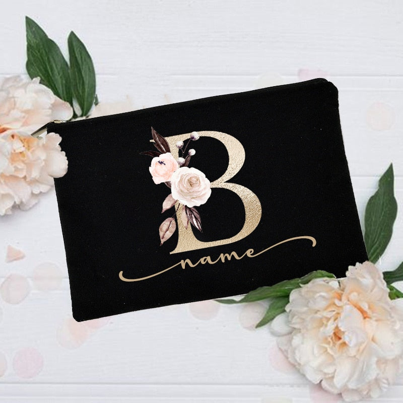 Personalized Custom Initial Name Makeup Bag Make Up Bags Bridal Shower Gift Canvas Toiletry Organizer Bridesmaid