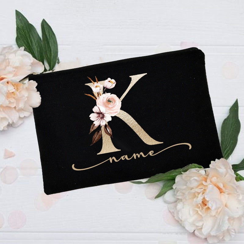 Personalized Custom Initial Name Makeup Bag Make Up Bags Bridal Shower Gift Canvas Toiletry Organizer Bridesmaid
