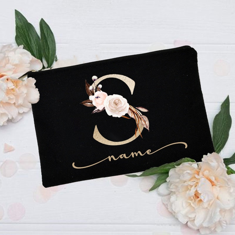Personalized Custom Initial Name Makeup Bag Make Up Bags Bridal Shower Gift Canvas Toiletry Organizer Bridesmaid