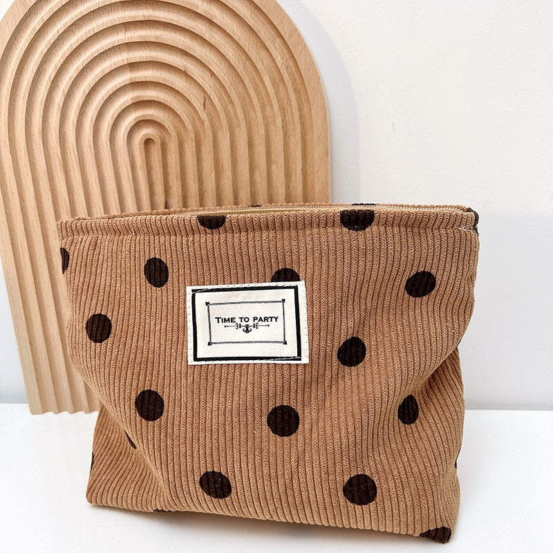 Corduroy Embroidery Large Women Cosmetic Bag Clutch Bag Korean Cosmetic Bag