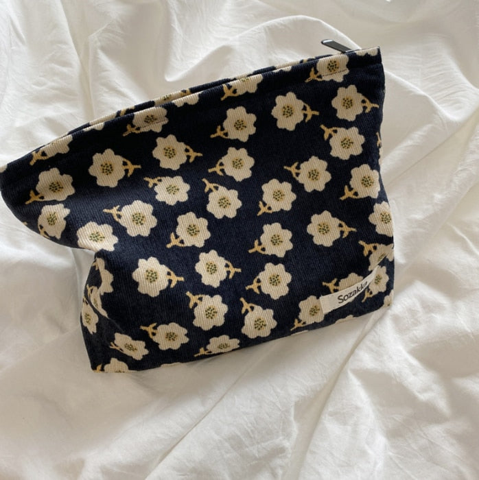 Corduroy Embroidery Large Women Cosmetic Bag Clutch Bag Korean Cosmetic Bag