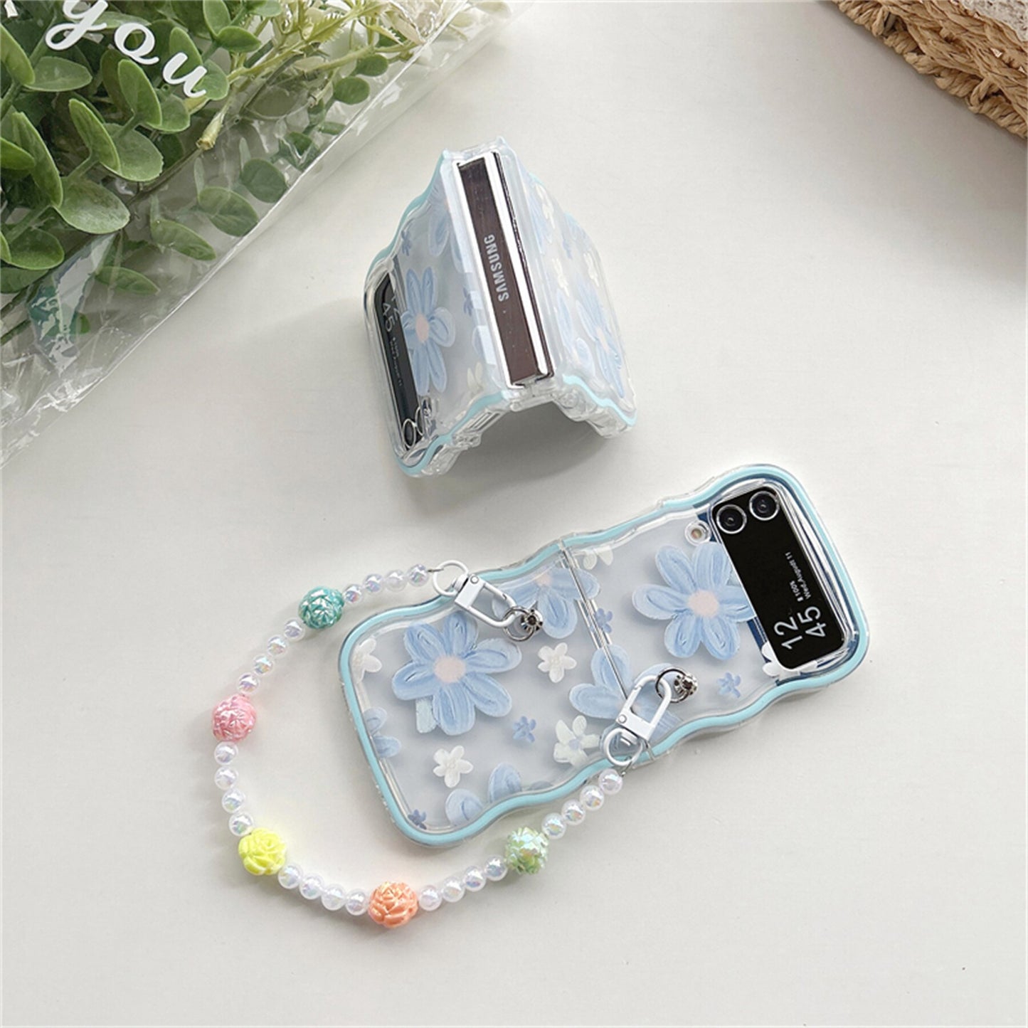 Korean Weave Blue Flower Rose Samsung Galaxy ZFlip 3 4 5G Case