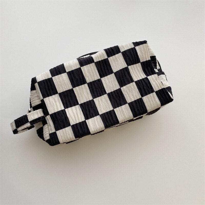 Fashion Velvet Plaid Travel Cosmetic Purse Storage Bag Toiletry Pouch Bag Pencil Cases