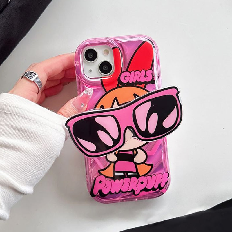 Cute Powerpuff Girls Glasses Holder Case For iPhone 14-7/8/SE 2020 Clear Soft Silicone Cover