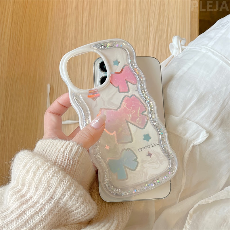 Flowing Liquid Cute Bowknot White Phone Case for iPhone 14-11