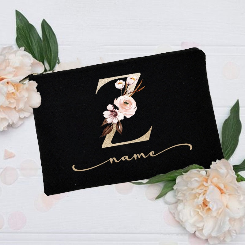 Personalized Custom Initial Name Makeup Bag Make Up Bags Bridal Shower Gift Canvas Toiletry Organizer Bridesmaid