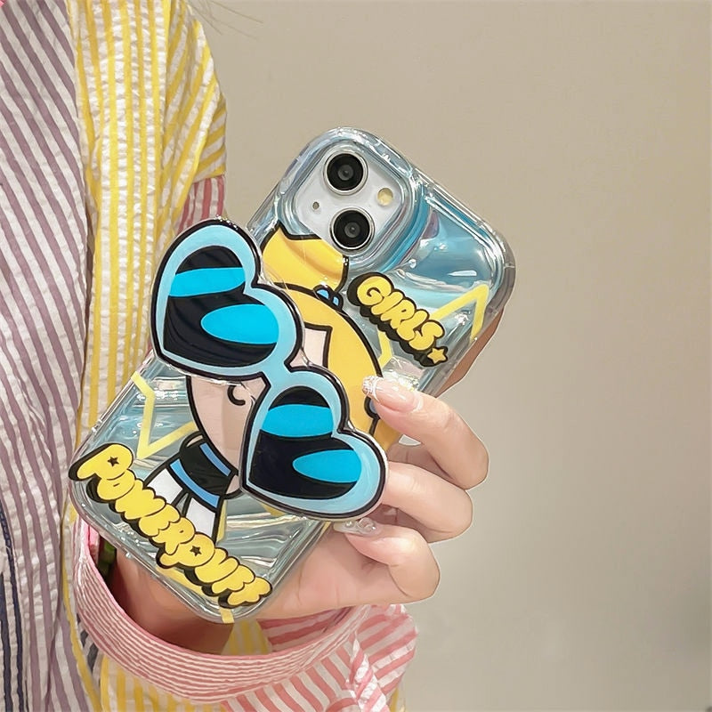 Cute Powerpuff Girls Glasses Holder Case For iPhone 14-7/8/SE 2020 Clear Soft Silicone Cover