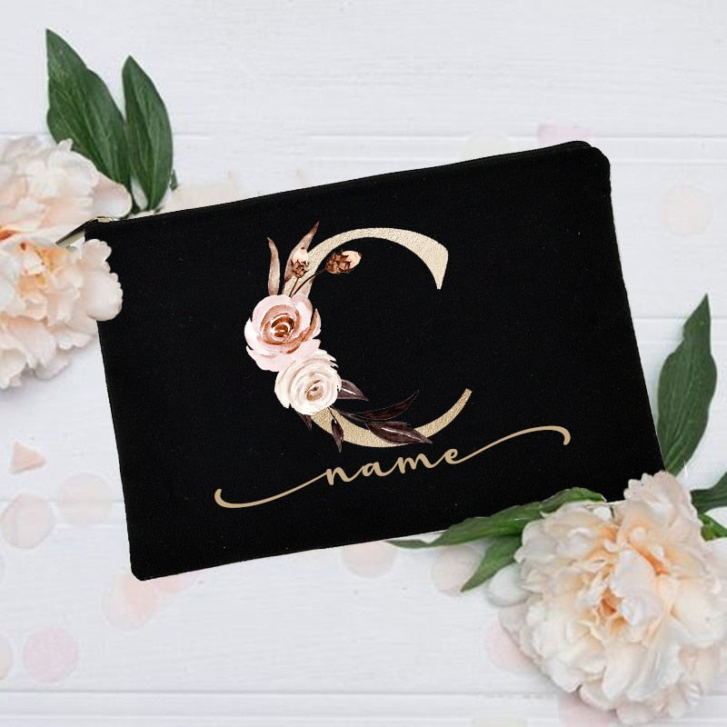 Personalized Custom Initial Name Makeup Bag Make Up Bags Bridal Shower Gift Canvas Toiletry Organizer Bridesmaid