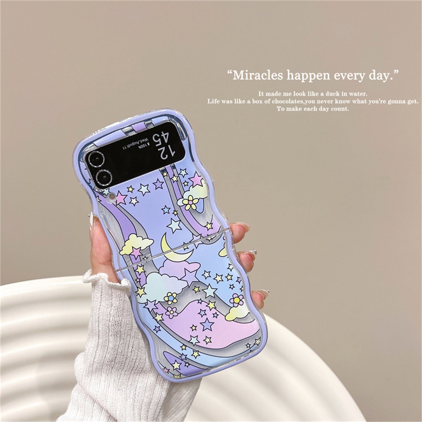 Korean Cute Star Moon Cloud Flower Beards Chain Samsung Galaxy Z Flip 3 4 5G Case