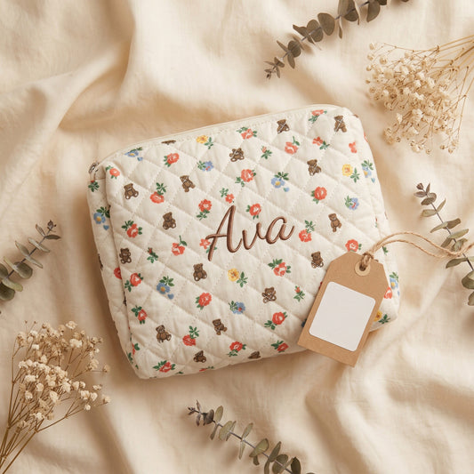 Personalised Quilted Clutch Makeup Bag — Custom Name | Gift for Her