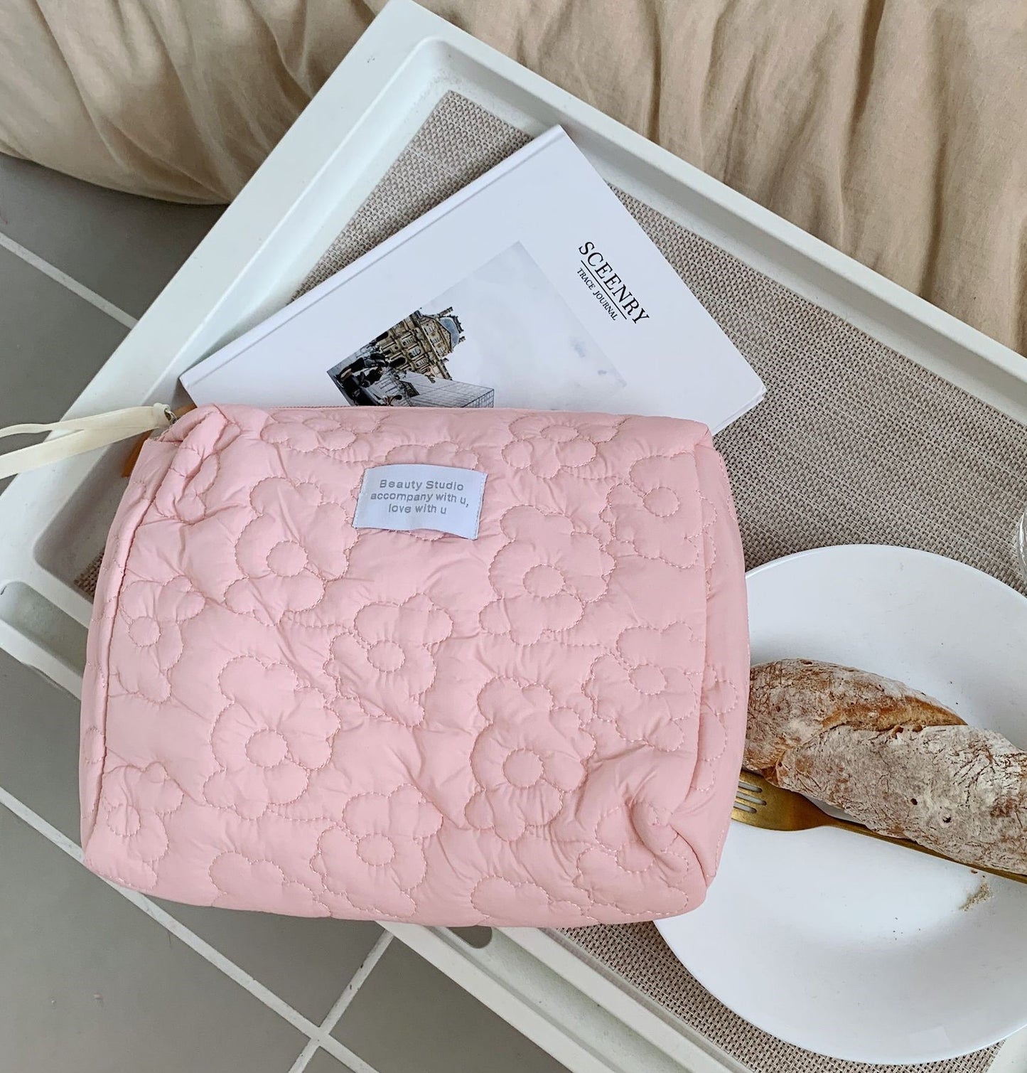 Sweet Colors Classic Flowers Pattern Soft Nylon Makeup Bag, Cosmetic Organizer, Cosmetic Bag, Makeup Toiletry Organizer, Travel Case Pouch