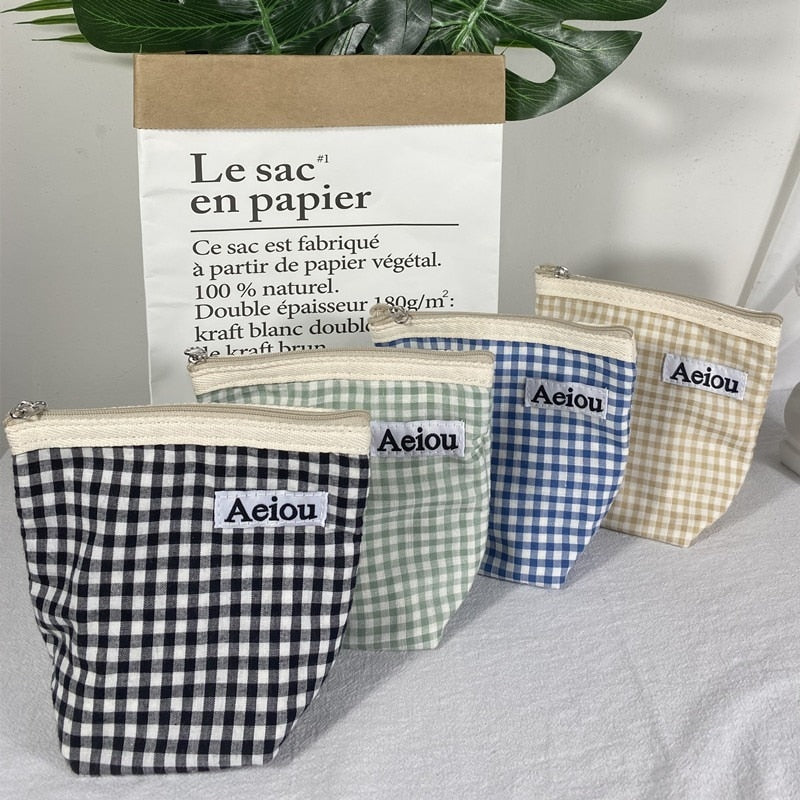 Ins Designer Canvas Mini Plaid Cosmetic Bags Lipstick Eyeshadow Eyeliner Portable Makeup Zipper Case Women's Fashion Coin Pouch