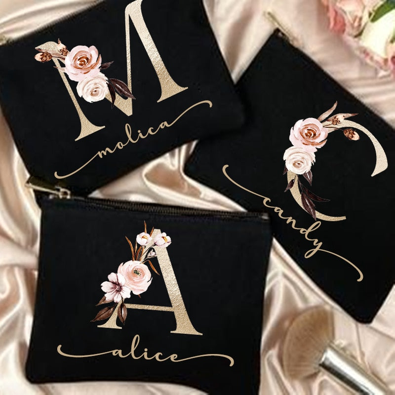 Personalized Custom Initial Name Makeup Bag Make Up Bags Bridal Shower Gift Canvas Toiletry Organizer Bridesmaid