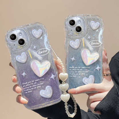 Cute Explosive Shining 3D Bear Hearts Butterfly Phone case with Butterfly Bracelet