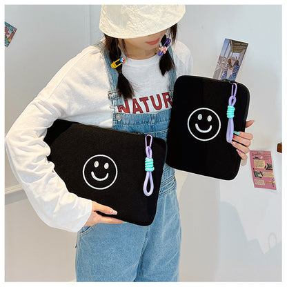 Quilted Cute Embroidered Smiley face iPad Bag, iPad Sleeve,iPad Bag,Laptop Sleeve,Laptop Bag
