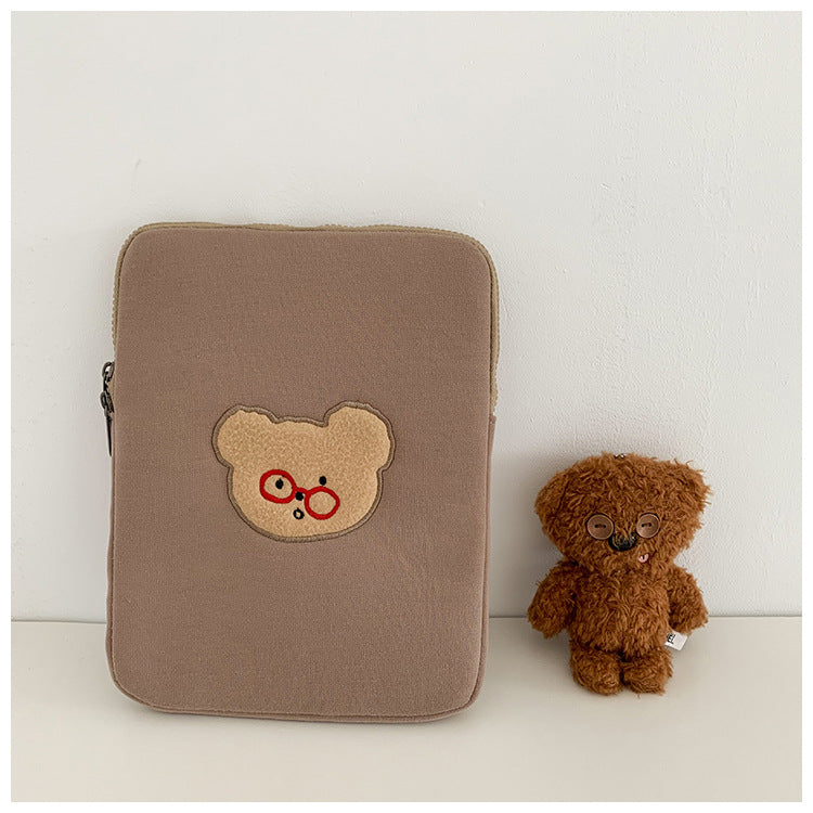 Cute Glass Bear Pure Color iPad Laptop Bag, 11 inch 13 inch 15inch minimalist iPad Air Pro Case, iPad Sleeve, iPad Bag