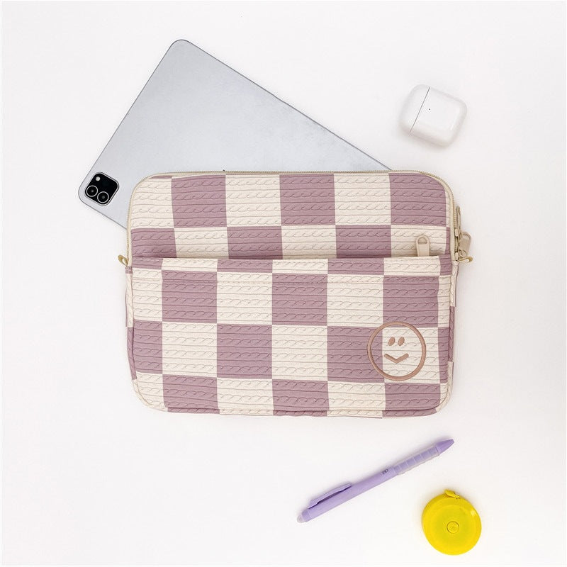 Classic Minimalist Checkboard Smiley Face iPad Laptop Bag, 11/13/15inch iPad Sleeve, iPad Bag