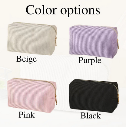 Personalised Embroidery Corduroy Makeup Bag — Custom Name Cosmetic Bag Gift for Her