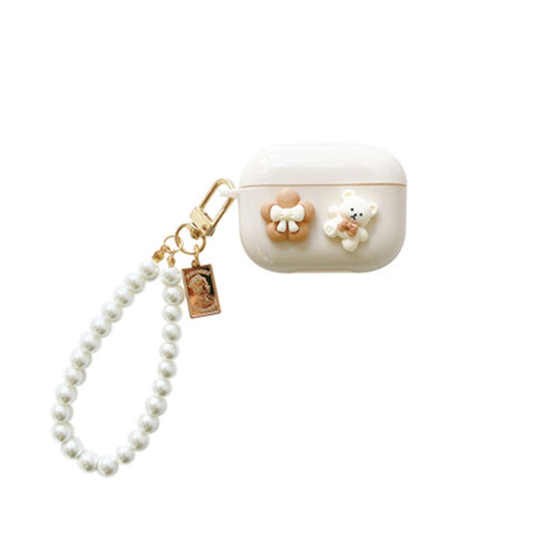 Cute Simple Cherry Bear Decor TPU Headset Cover AirPods Pro 3 1 2 Pearl Bracelet Keychain