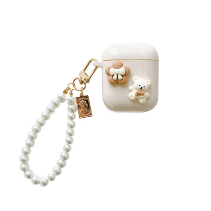 Cute Simple Cherry Bear Decor TPU Headset Cover AirPods Pro 3 1 2 Pearl Bracelet Keychain