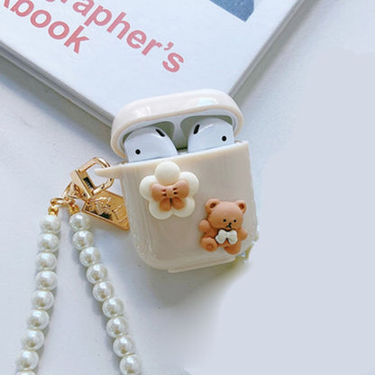 Cute Simple Cherry Bear Decor TPU Headset Cover AirPods Pro 3 1 2 Pearl Bracelet Keychain