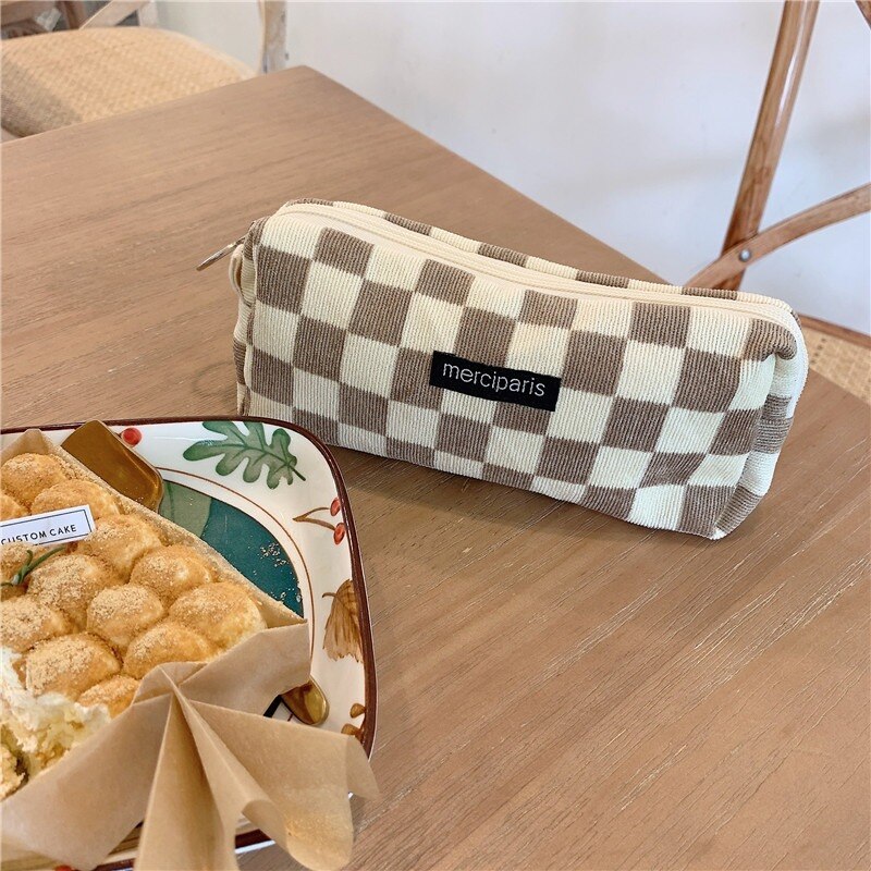 Corduroy Floral Travel Cosmetic Lipstick Purse Storage Bag Kawaii Pencil Case Bags