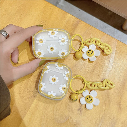 Korean Flower Cute Daisy Pendant Keyring Headphone Case for Air Pods 12 3 Soft Earphone Cover