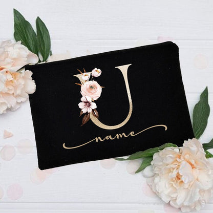 Personalized Custom Initial Name Makeup Bag  Make Up Bags Bridal Shower Gift Canvas Toiletry Organizer Bridesmaid