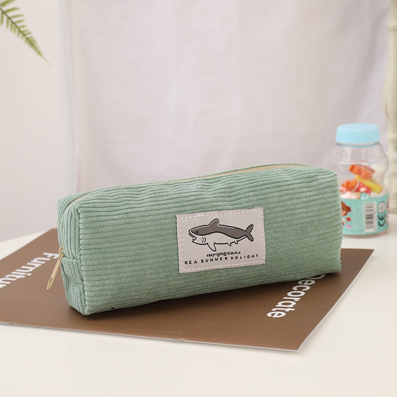 Shark Pencil Case Corduroy Pen Case Kawaii Stationery Estuche Large Capacity Pencilcase Trousse School Supplies Pencil Pouch