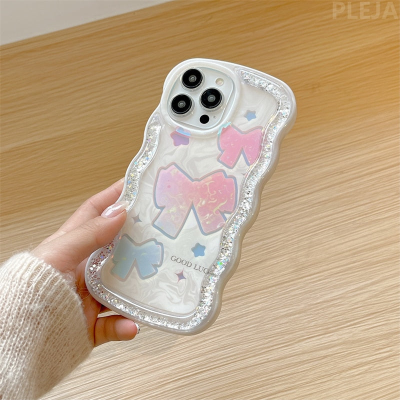 Flowing Liquid Cute Bowknot White Phone Case for iPhone 14 11